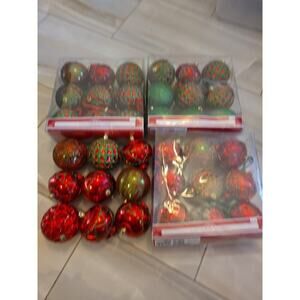 HOLIDAY TIME 36 SHATTERPROOF HANGING ORNAMENTS ROUND BALLS